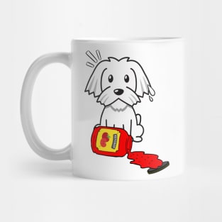 Funny white dog spilled tomato ketchup Mug